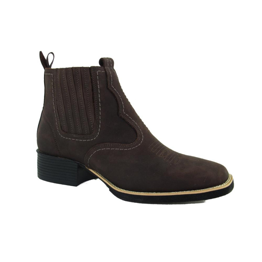 Botina Country Masculina Bico Quadrado Fossil Café Passo Livre